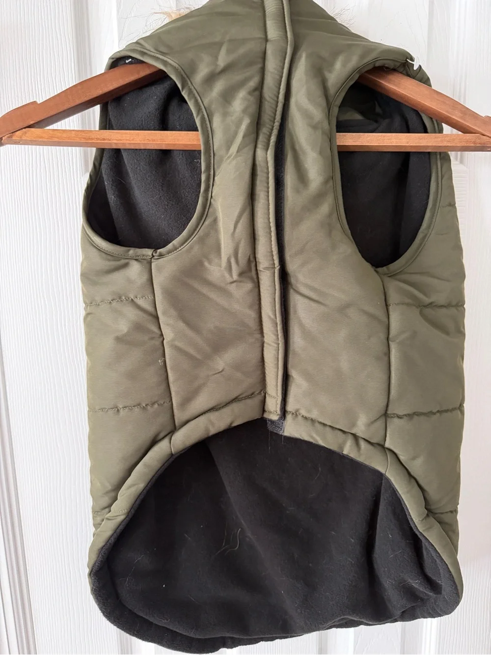 Dog Whisperer XL Olive Green Puffer Dog Winter Coat Faux Fur Hood
